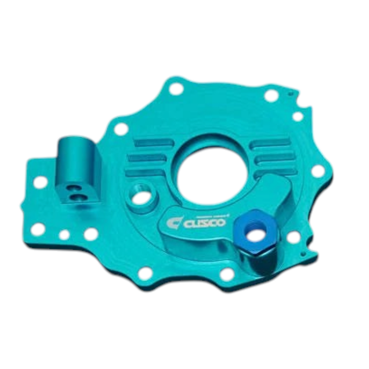 GreenFuchs Cusco Differenzialdeckel aus Aluminium in Blau und Silber für Toyota GR Yaris mit Kühlrippen
