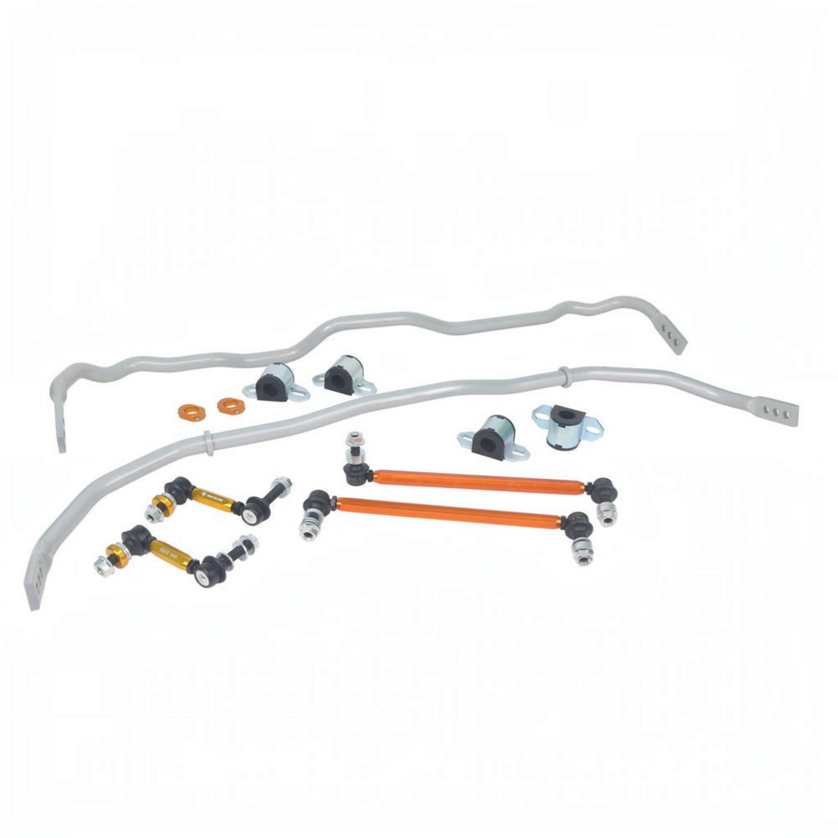 GreenFuchs Whiteline Stabilisatoren-Set für Toyota GR Yaris mit grauen Federstahl-Stabis und orangefarbenen Koppelstangen